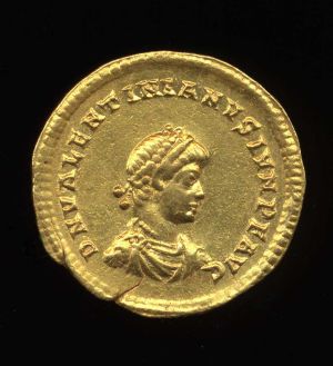 Obverse image of a coin of Valentinian II